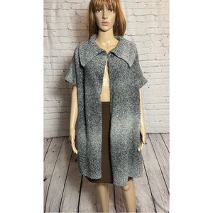 Hand Knit Wool Open Front Short Sleeve Grey Ombre Vest Cardigan